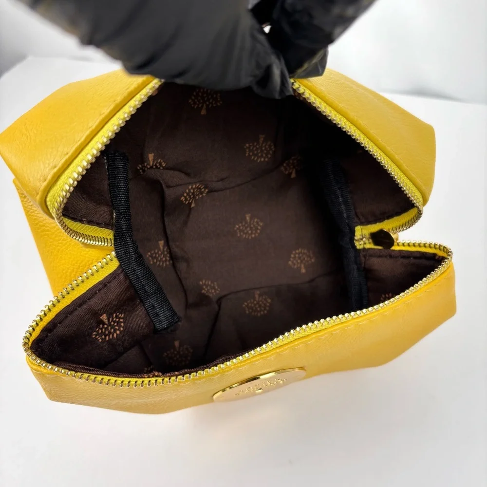 Authentic Mulberry Yellow Grained Leather Cosmetic Pouch Makeup Bag Gold Hardwar
